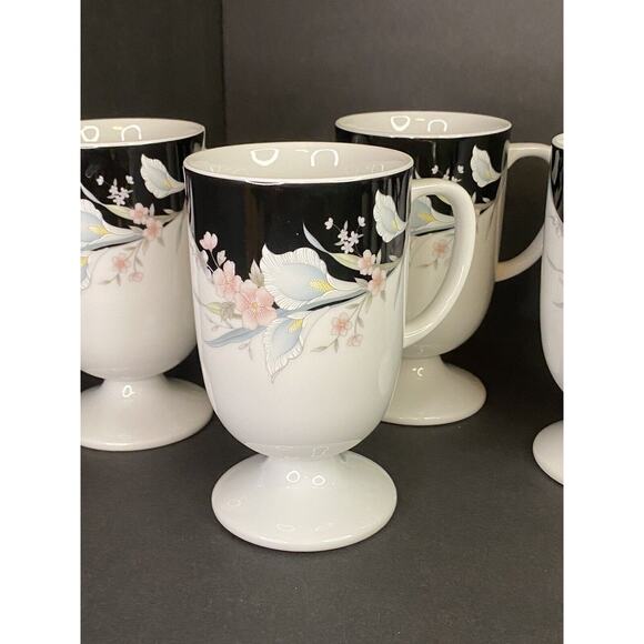 Black Rhapsody Fine China Set of Four Pedestal Cups Mugs Coffee Tea JAPAN VTG - Picture 2 of 5